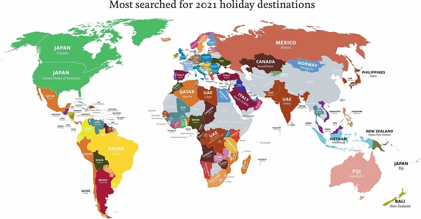 Los destinos más populares de 2021 en búsquedas en el Reino Unido